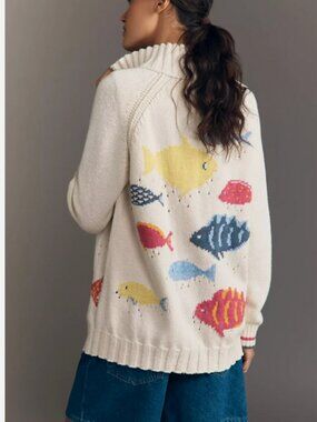 Anthropologie Pilcro Fish Icon Zip-Up Sweater Cardigan Size S NWT Small